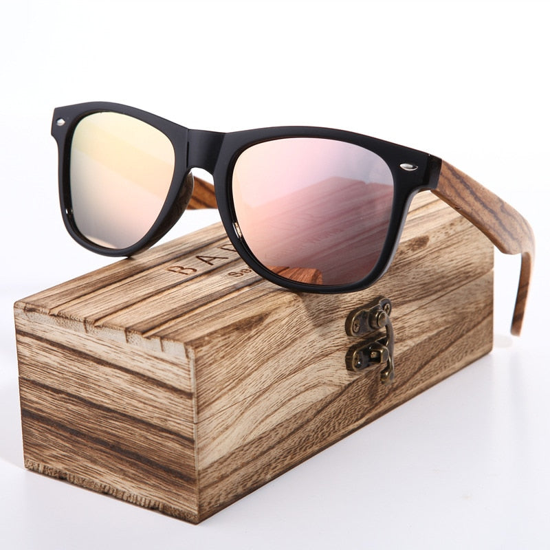 BARCUR  "Gafas de Sol Polarizadas de Madera de Zebra"! Hechas a mano con un elegante marco de madera vintage, ideales para los hombres que conducen. ¡Incluyen una caja para su cuidado! 🕶️🚘
