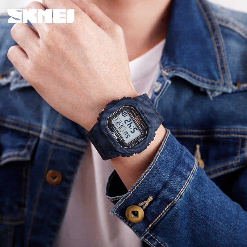 SKMEI Reloj digital resistente al agua 5Bar con alarma, diseño estilo cowboy militar. ¡Un reloj de moda para hombres! ⌚🏕️🤠
