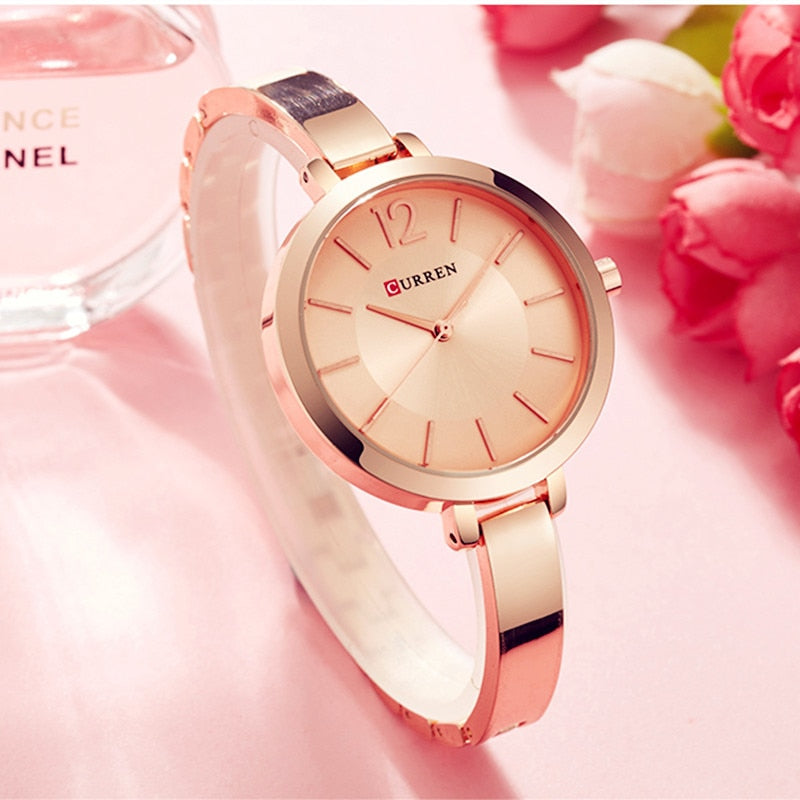 CURREN-Relojes de moda, dorados, para mujer, de acero inox., ultrafino, cuarzo, romántico.