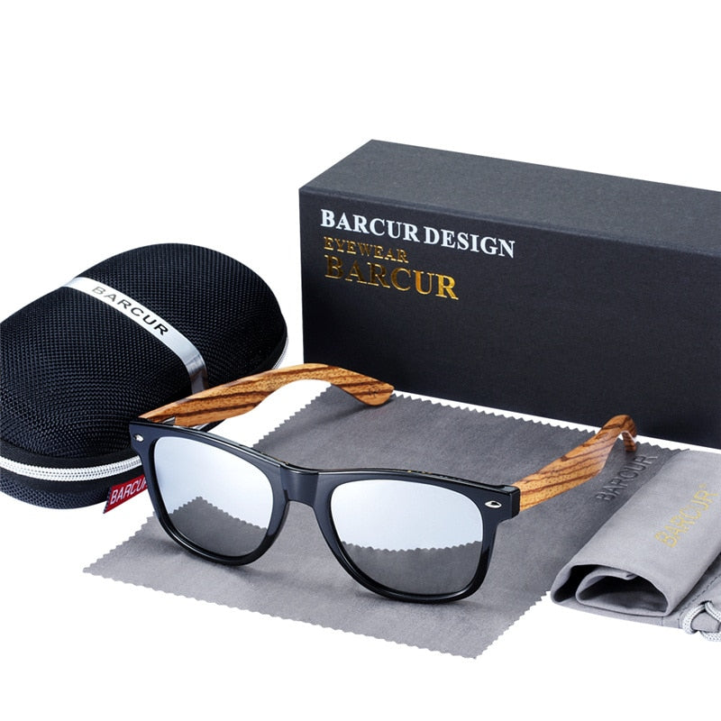 BARCUR  "Gafas de Sol Polarizadas de Madera de Zebra"! Hechas a mano con un elegante marco de madera vintage, ideales para los hombres que conducen. ¡Incluyen una caja para su cuidado! 🕶️🚘