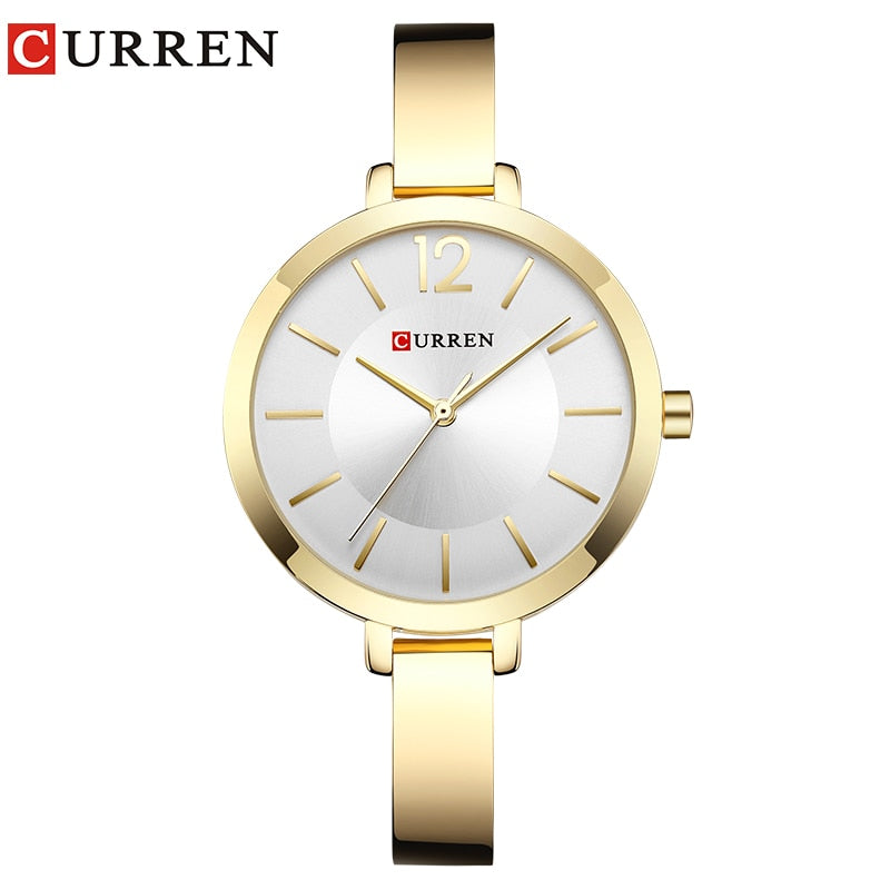 CURREN-relojes 💃⌚💍  dorados de acero inoxidable para mujer, reloj de cuarzo ultrafino, romántico, a la moda👩