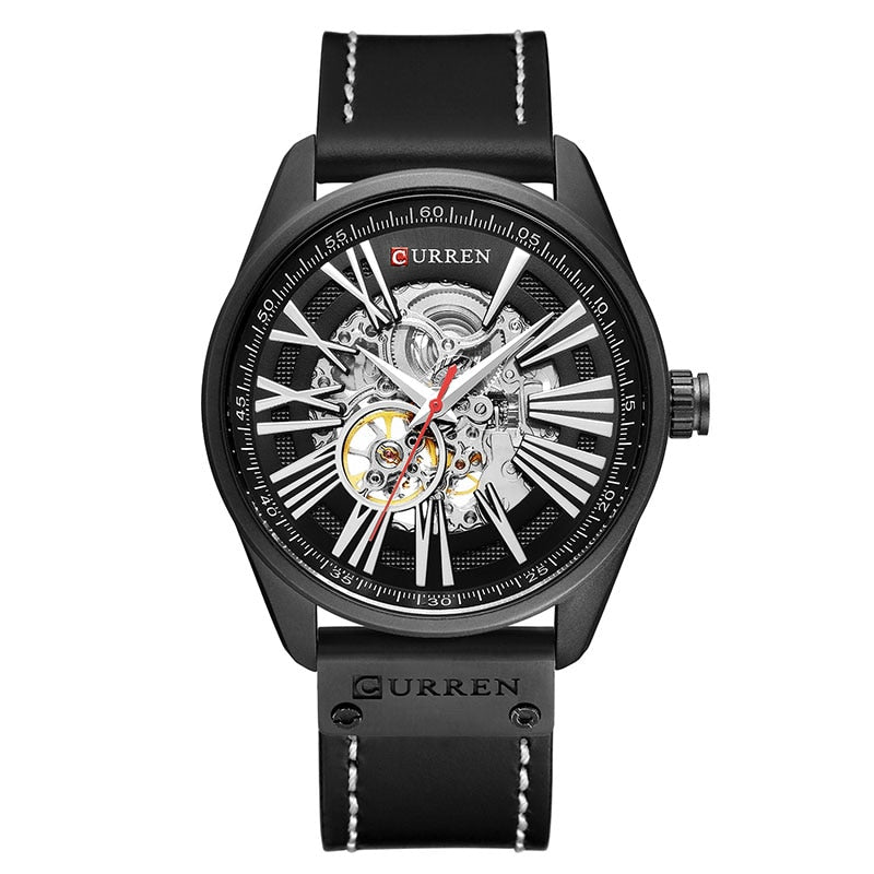 CURREN-reloj con mecanismo automático de Tourbillon para hombre, cronógrafo deportivo Masculino de cuero, con cuerda automática, nuevo