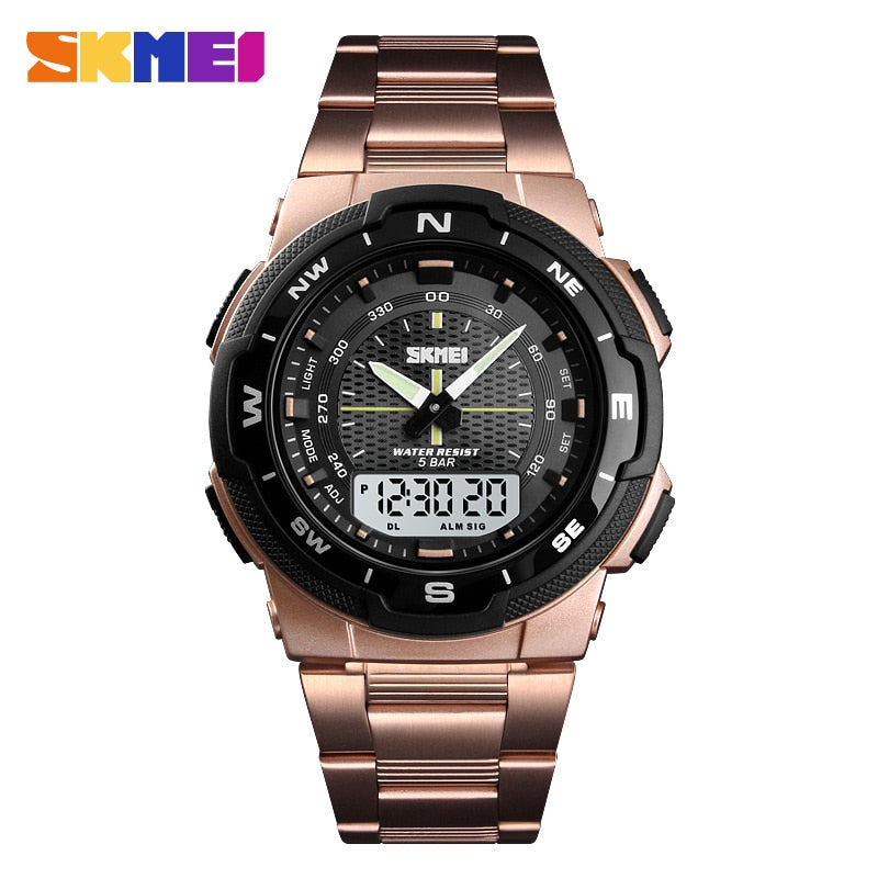 SKMEI Reloj SKMEI para hombre con estilo deportivo y de lujo. Correa de acero inoxidable y resistente al agua. Reloj de cuarzo de moda, perfecto para negocios.