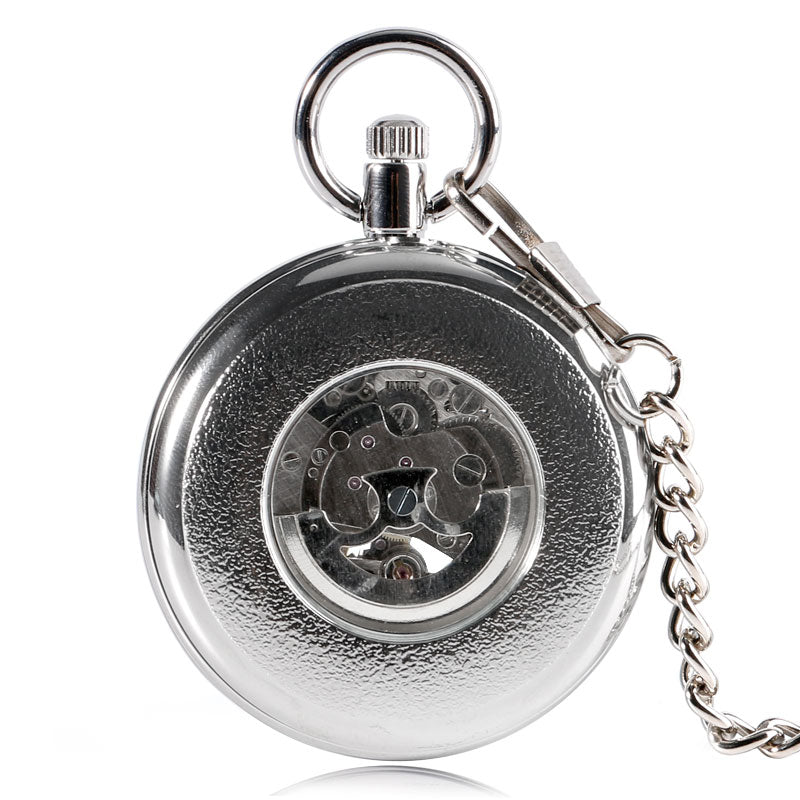 SHUHANG Nuevo reloj mecánico 2017 para hombres, automático, con carga automática, en color plateado, diseño sencillo, esfera abierta, cadena colgante con números romanos.