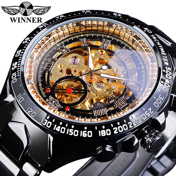 Winner Esta elegante "Montre Homme" cuenta con un movimiento automático y un esqueleto que lo hace único. ¡Un reloj de primera categoría para hombres con gusto por el lujo y el estilo deportivo! ⌚🏆