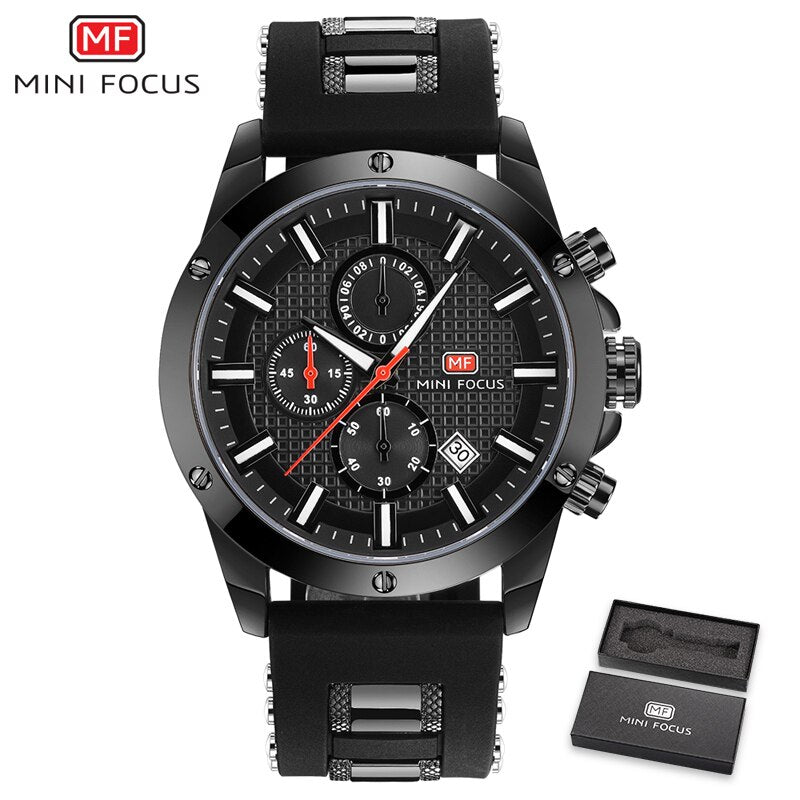 MINI FOCUS-reloj analógico con correa de silicona para hombre, accesorio de pulsera de cuarzo resistente al agua con cronógrafo, complemento masculino deportivo de marca de lujo con diseño militar.