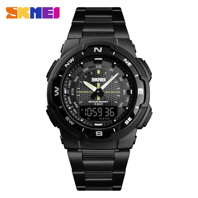 SKMEI Reloj SKMEI para hombre con estilo deportivo y de lujo. Correa de acero inoxidable y resistente al agua. Reloj de cuarzo de moda, perfecto para negocios.