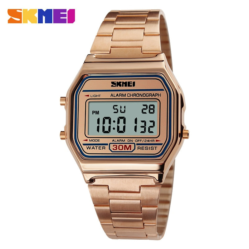 Reloj Deportivo Digital LED de Lujo de la Marca SKMEI, Moda Casual, Reloj de Pulsera Dorado para Hombres, de Acero Inoxidable, Resistente al Agua. ⌚️🏆