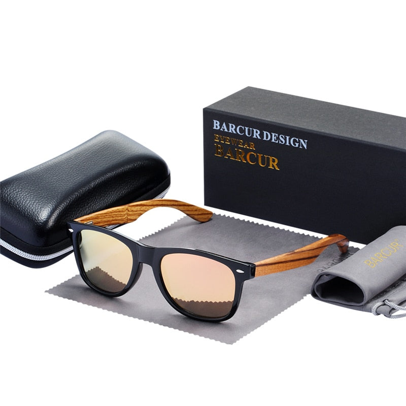 BARCUR  "Gafas de Sol Polarizadas de Madera de Zebra"! Hechas a mano con un elegante marco de madera vintage, ideales para los hombres que conducen. ¡Incluyen una caja para su cuidado! 🕶️🚘