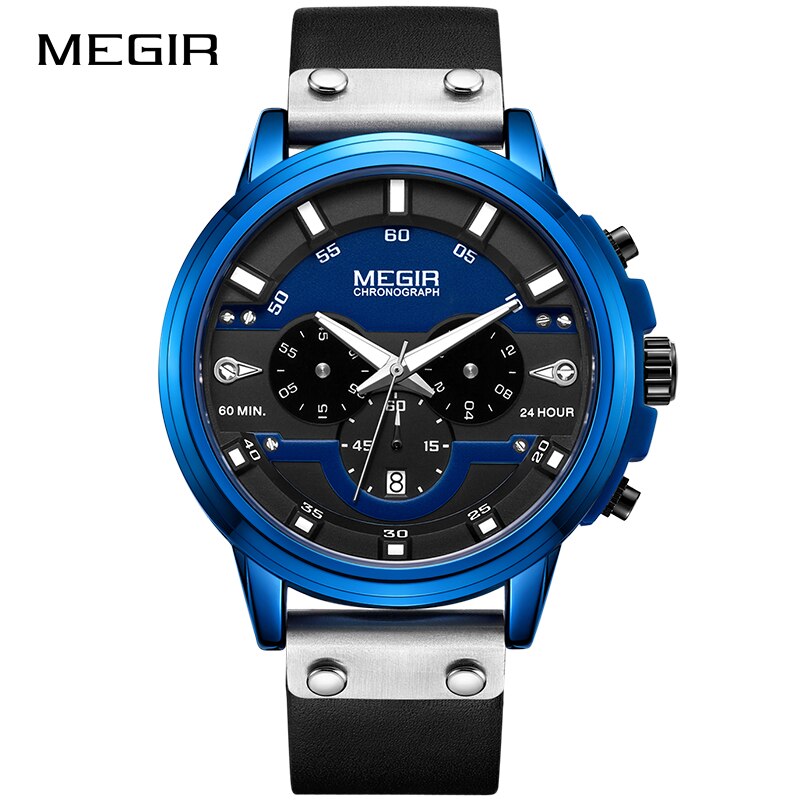 MEGIR-reloj deportivo de lujo para hombre, cronógrafo de pulsera de cuarzo y cuero, resistente al agua, nuevo, 2020