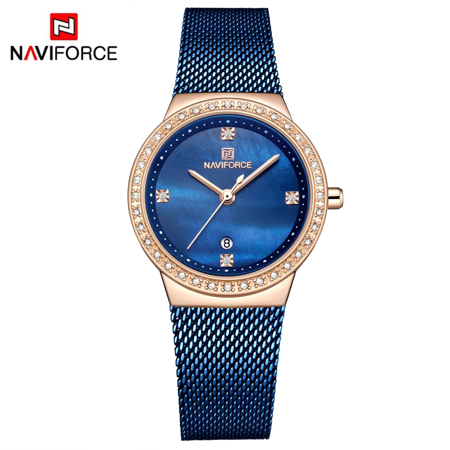 NAVIFORCE-Reloj de lujo con diamantes de imitación para mujer, pulsera de cuarzo resistente al agua con fecha, femenino