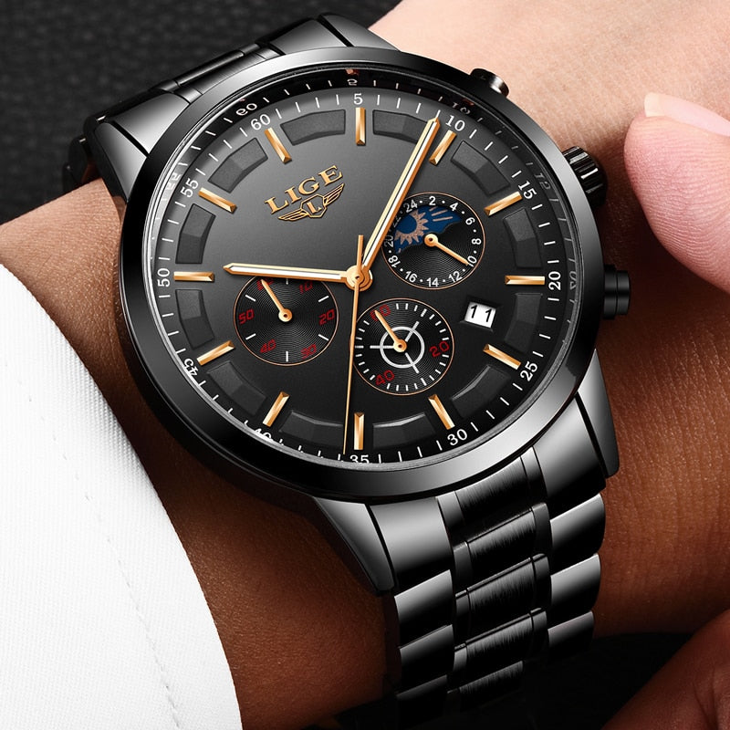 LIGE Moda Deporte Cuarzo Reloj Relojes Hombres Marca Superior Negocios Reloj Impermeable 💼🕶️ Relogio Masculino 💪🏼💦