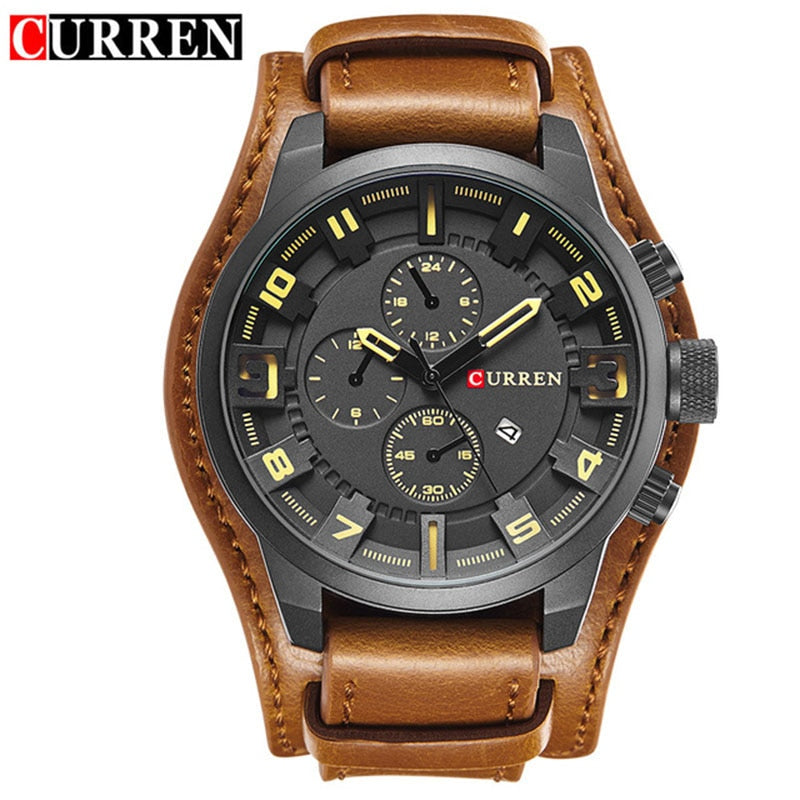 Curren-reloj analógico con correa de cuero para hombre, accesorio de pulsera de cuarzo resistente al agua con calendario, complemento Masculino deportivo de marca de lujo con diseño militar, 8225