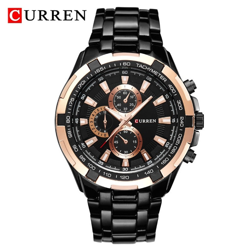 CURREN-reloj analógico de acero inoxidable para hombre, accesorio de pulsera de cuarzo resistente al agua con calendario, complemento masculino deportivo de marca de lujo con diseño militar, 8023