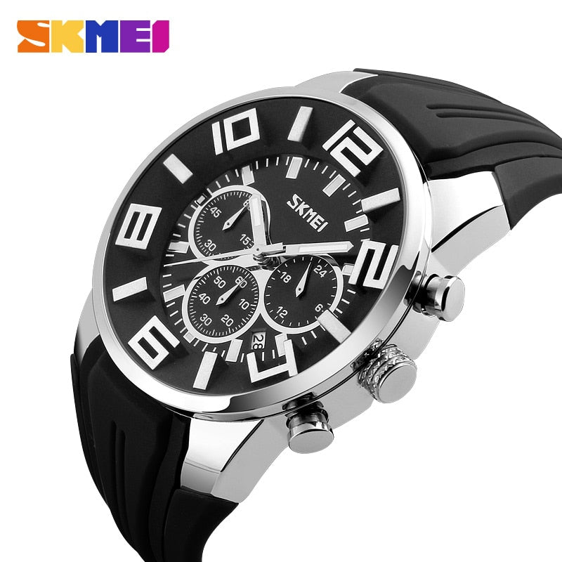 SKMEI ¡Presentamos el "Reloj SKMEI Cronógrafo" para hombres! Un reloj deportivo de lujo, resistente al agua y con movimiento de cuarzo. ¡El complemento perfecto para el hombre moderno en 2018! ⌚🏆