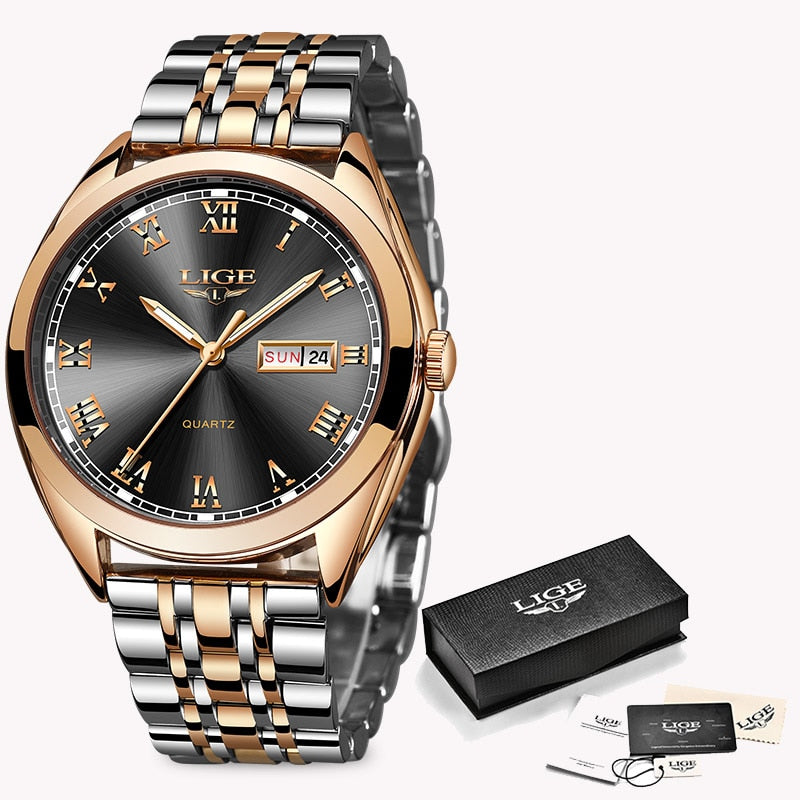2021 ⌚ LIGE Nuevo Reloj de Mujer en Oro Rosa 💼🌹 Reloj de Cuarzo de Negocios para Mujeres, Marca de Lujo Superior ⌚👩 Reloj de Pulsera Femenino 🕰️👧 Reloj Elegante Relogio Feminino 💫