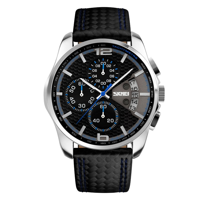 SKMEI Reloj Deportivo de Moda para Hombres, Marca de Lujo, Correa de Cuero, Resistente al Agua 5 Bar, Reloj de Pulsera de Cuarzo, Relogio Masculino 9106.