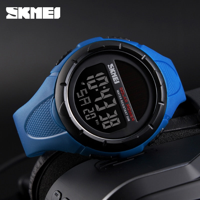 SKMEI Reloj SKMEI para hombres con luz luminosa, deportivo y digital. Funciona con energía solar, respetuoso con el medio ambiente, con alarma. Ideal para hombres, un reloj masculino y versátil. ⌚🌞🚀🔔🏃‍♂️