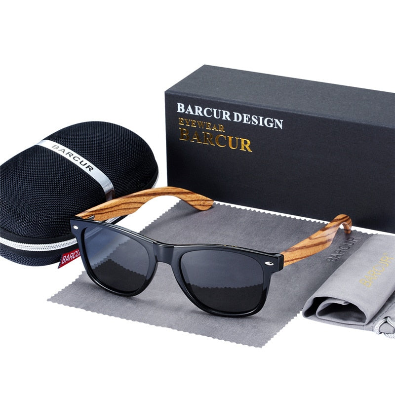 BARCUR  "Gafas de Sol Polarizadas de Madera de Zebra"! Hechas a mano con un elegante marco de madera vintage, ideales para los hombres que conducen. ¡Incluyen una caja para su cuidado! 🕶️🚘
