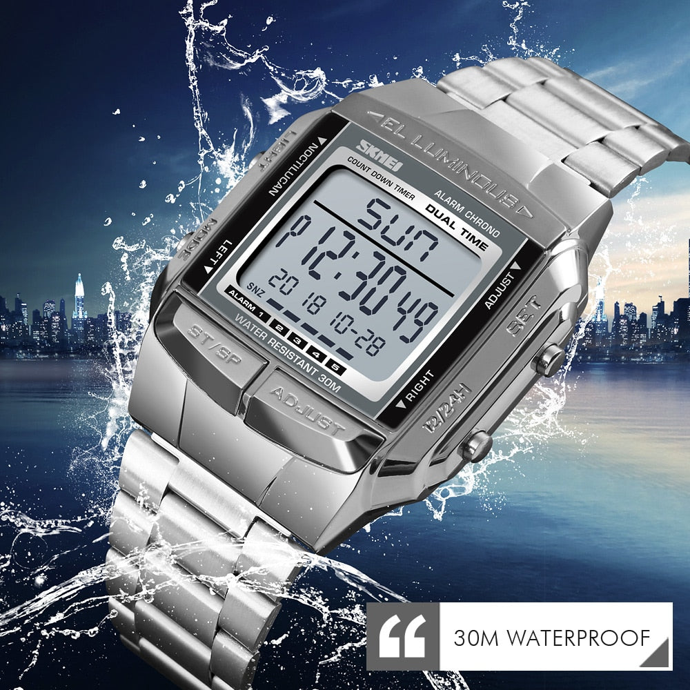 SKMEI Reloj electrónico SKMEI para deportes militares, de lujo y resistente al agua. Reloj digital LED para hombres, marca top. ¡Relogio Masculino perfecto para tus aventuras! ⌚💧🏃‍♂️🏄‍♂️