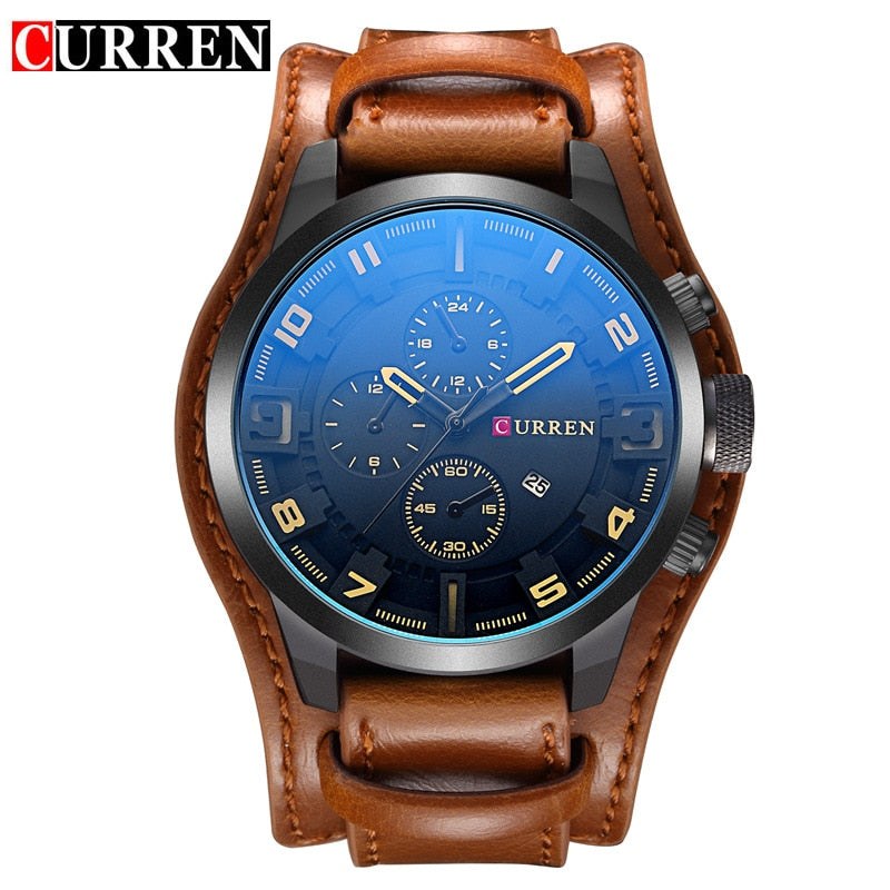 Curren-reloj analógico con correa de cuero para hombre, accesorio de pulsera de cuarzo resistente al agua con calendario, complemento Masculino deportivo de marca de lujo con diseño militar, 8225