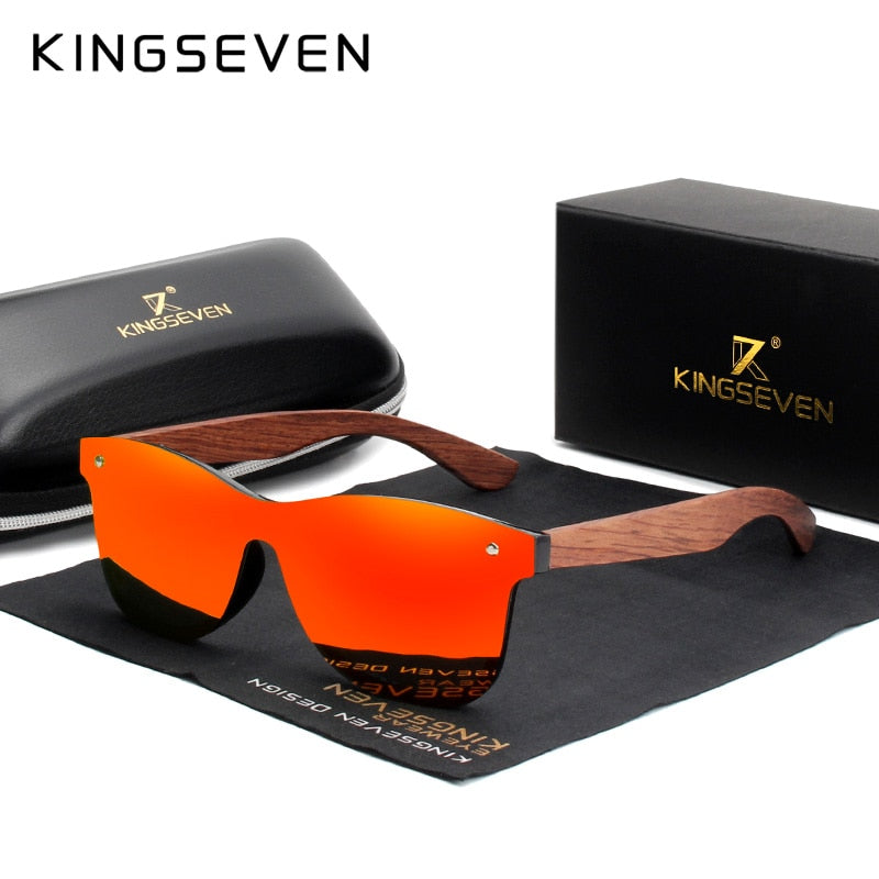KINGSEVEN 🌳 Gafas de sol polarizadas hechas a mano 🕶️🌞, lentes de madera de nogal negro 🌲, protección UV400 ☀️, sin montura 🔄, estilo retro 🕰️. ¡Un toque único para tu look! 🌟