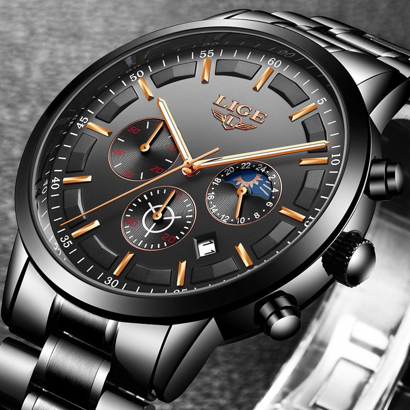 LIGE Moda Deporte Cuarzo Reloj Relojes Hombres Marca Superior Negocios Reloj Impermeable 💼🕶️ Relogio Masculino 💪🏼💦