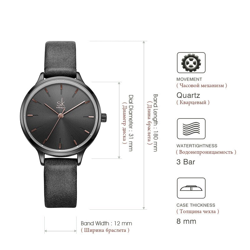Shengke Reloj Casual para Mujeres con Correa de Cuero Ajustable ⌚👜 Reloj de Cuarzo Mujer Moda Negro Montre Femme 🖤👩