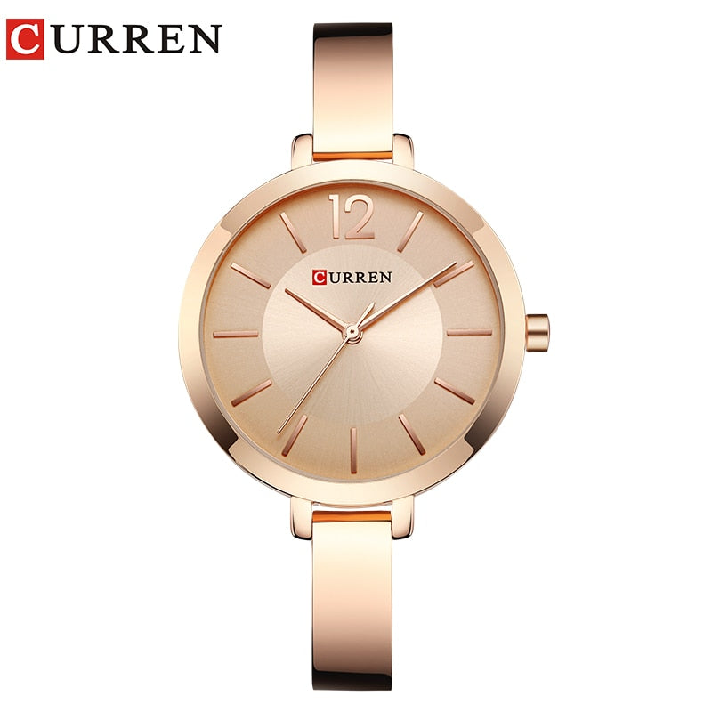 CURREN-relojes 💃⌚💍  dorados de acero inoxidable para mujer, reloj de cuarzo ultrafino, romántico, a la moda👩