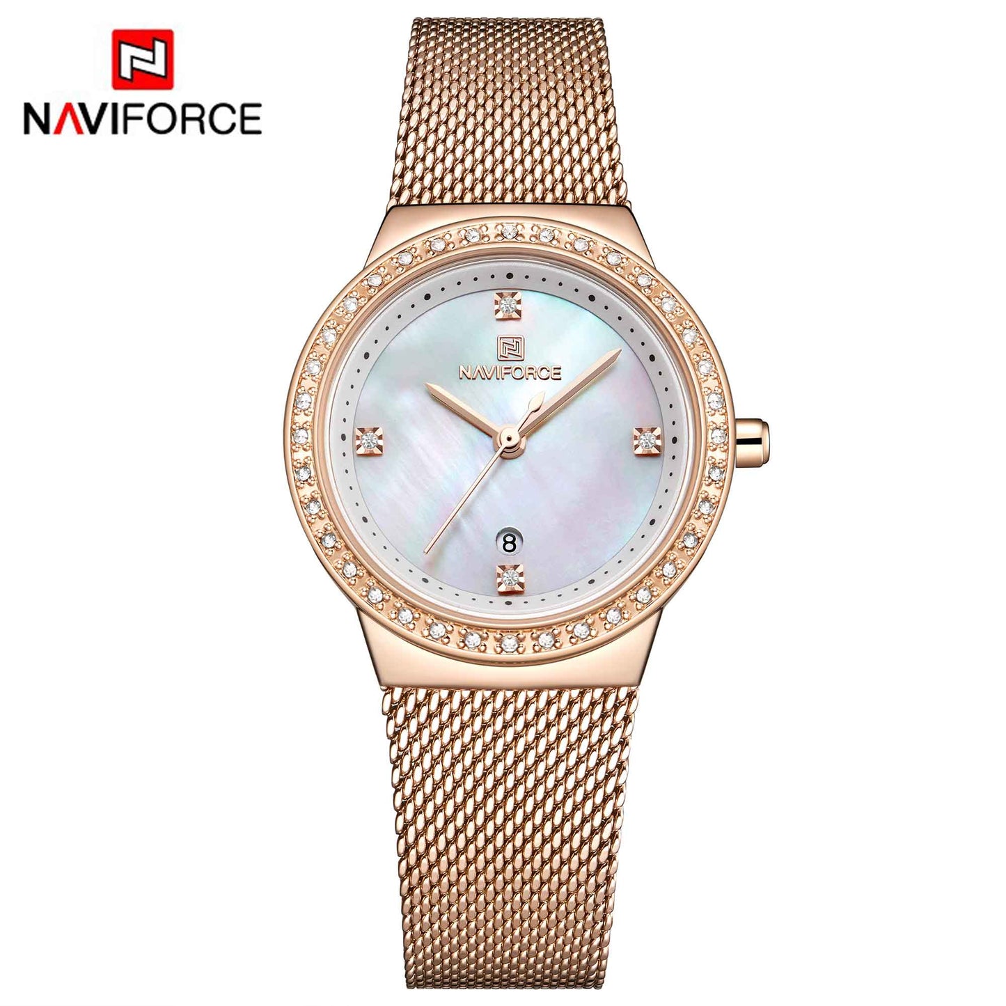 NAVIFORCE-Reloj de lujo con diamantes de imitación para mujer, pulsera de cuarzo resistente al agua con fecha, femenino