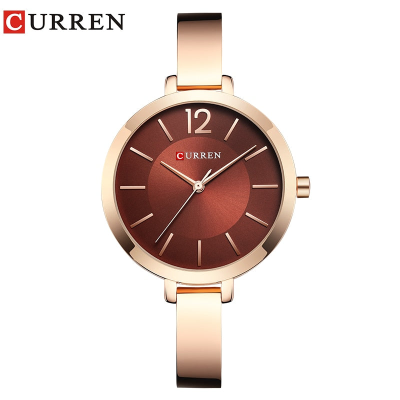 CURREN-relojes 💃⌚💍  dorados de acero inoxidable para mujer, reloj de cuarzo ultrafino, romántico, a la moda👩
