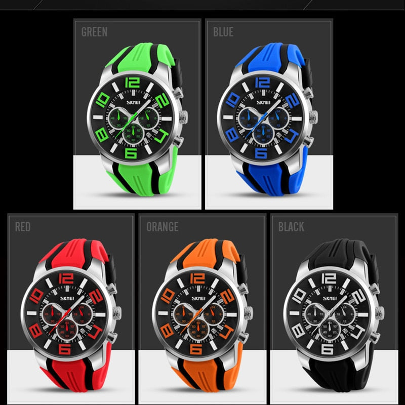 SKMEI ¡Presentamos el "Reloj SKMEI Cronógrafo" para hombres! Un reloj deportivo de lujo, resistente al agua y con movimiento de cuarzo. ¡El complemento perfecto para el hombre moderno en 2018! ⌚🏆