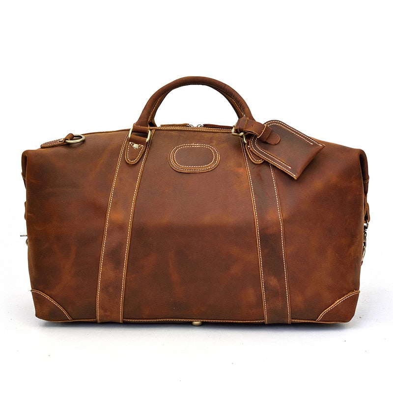 MAHEU-Bolso de viaje de cuero de vaca para hombre, bolsa grande de viaje con remaches, Crazy Horse, 100%