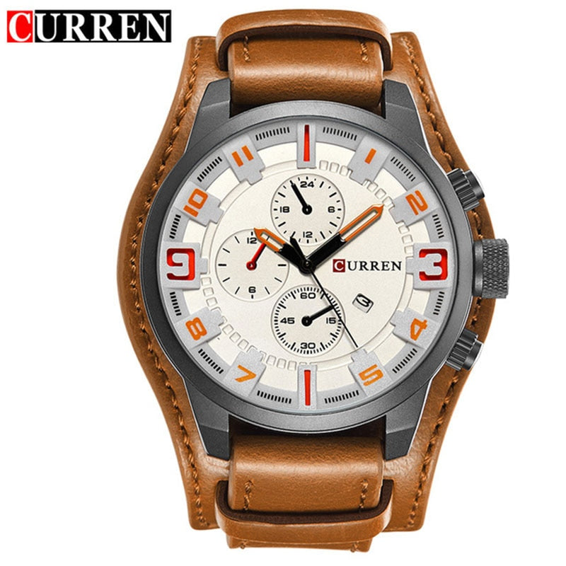 Curren-reloj analógico con correa de cuero para hombre, accesorio de pulsera de cuarzo resistente al agua con calendario, complemento Masculino deportivo de marca de lujo con diseño militar, 8225