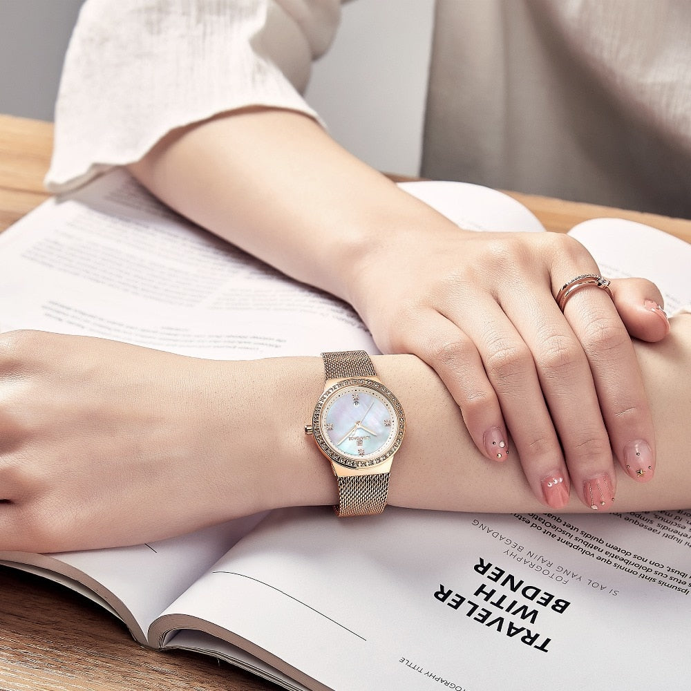 NAVIFORCE-Reloj de lujo con diamantes de imitación para mujer, pulsera de cuarzo resistente al agua con fecha, femenino