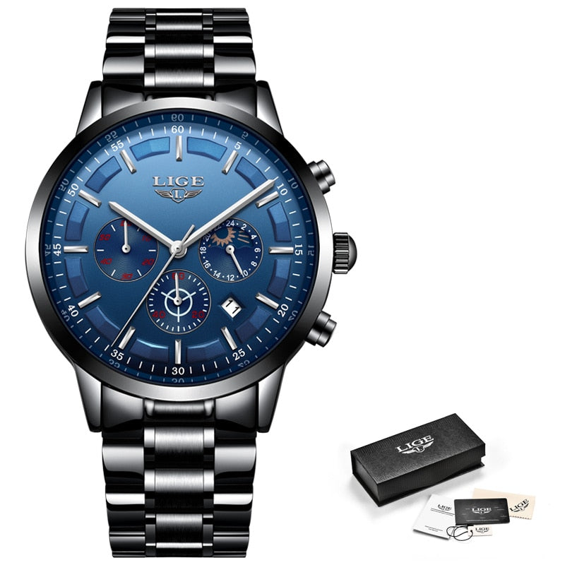 LIGE Moda Deporte Cuarzo Reloj Relojes Hombres Marca Superior Negocios Reloj Impermeable 💼🕶️ Relogio Masculino 💪🏼💦