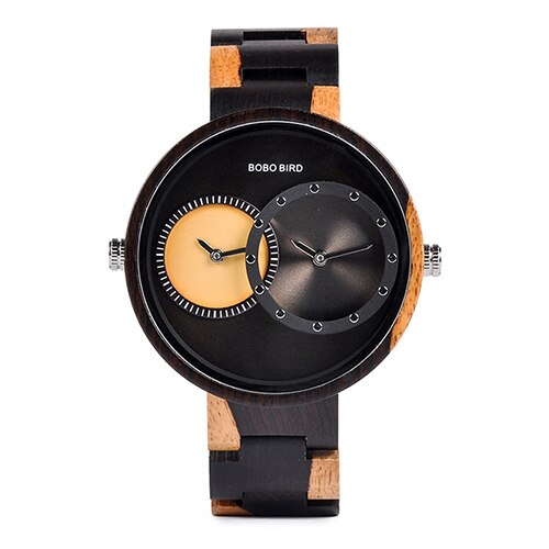BOBO BIRD con 2 zonas horarias ⌚️🌳 Reloj de cuarzo de madera con diseño para mujeres, un regalo para hombres 🎁🎀 En caja de madera 🌲