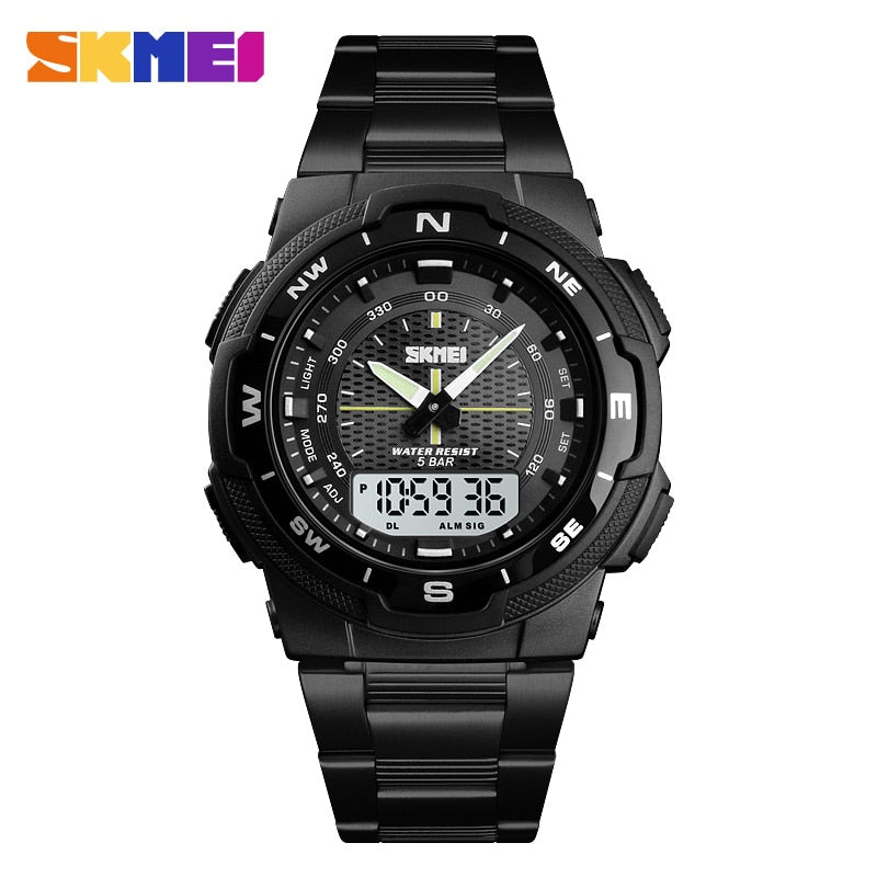 SKMEI Reloj SKMEI para hombre con estilo deportivo y de lujo. Correa de acero inoxidable y resistente al agua. Reloj de cuarzo de moda, perfecto para negocios.