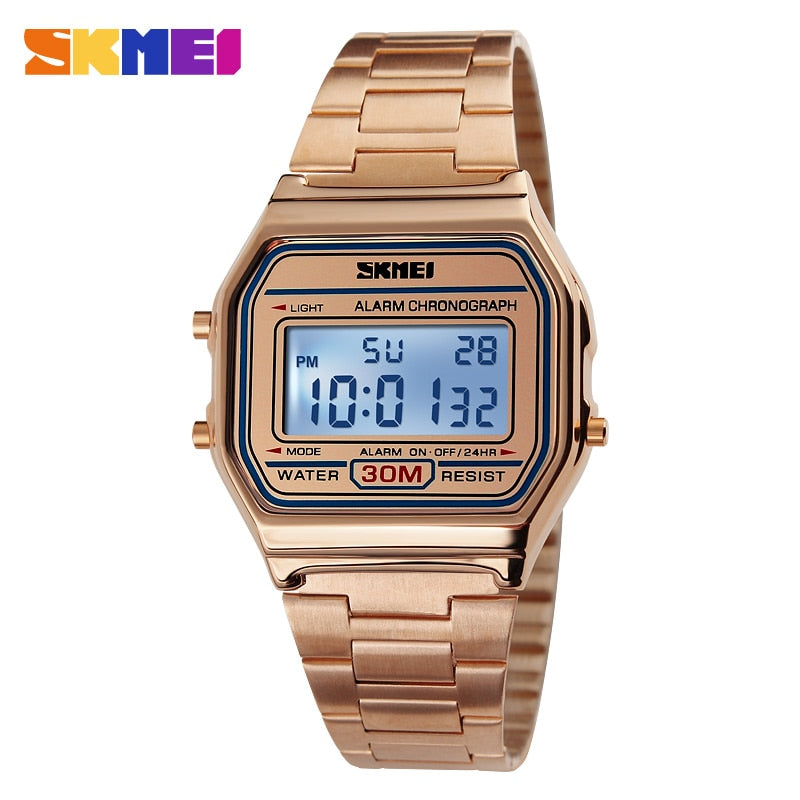 Reloj Deportivo Digital LED de Lujo de la Marca SKMEI, Moda Casual, Reloj de Pulsera Dorado para Hombres, de Acero Inoxidable, Resistente al Agua. ⌚️🏆