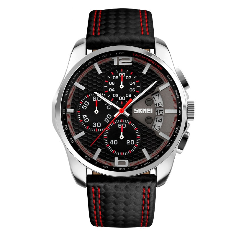 SKMEI Reloj Deportivo de Moda para Hombres, Marca de Lujo, Correa de Cuero, Resistente al Agua 5 Bar, Reloj de Pulsera de Cuarzo, Relogio Masculino 9106.