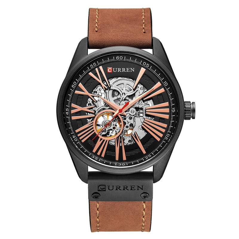 CURREN-reloj con mecanismo automático de Tourbillon para hombre, cronógrafo deportivo Masculino de cuero, con cuerda automática, nuevo