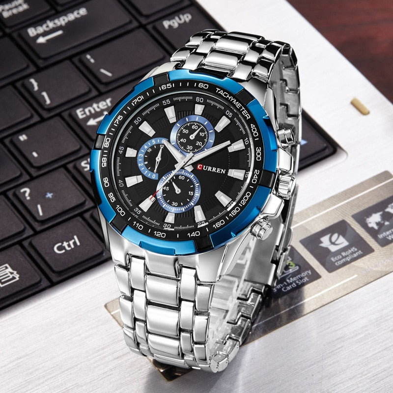 CURREN-reloj analógico de acero inoxidable para hombre, accesorio de pulsera de cuarzo resistente al agua con calendario, complemento masculino deportivo de marca de lujo con diseño militar, 8023