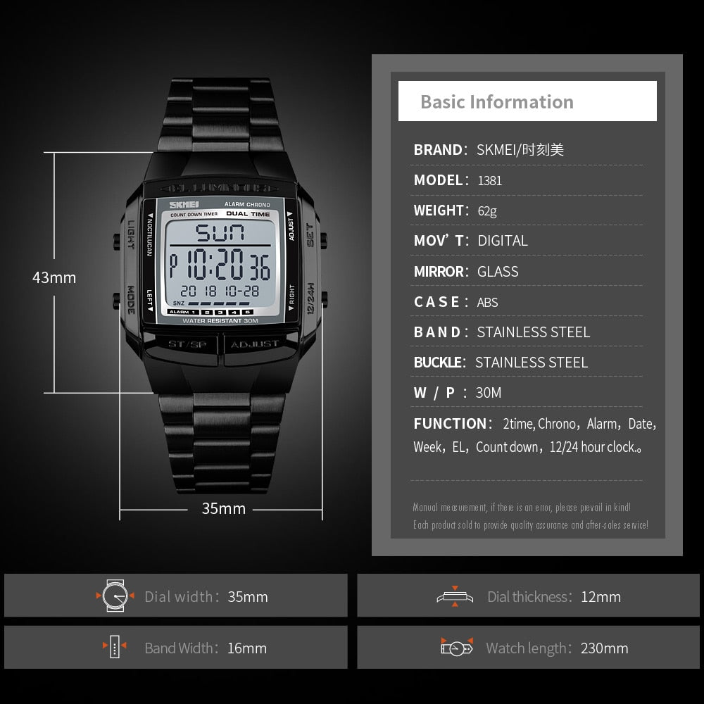 SKMEI Reloj electrónico SKMEI para deportes militares, de lujo y resistente al agua. Reloj digital LED para hombres, marca top. ¡Relogio Masculino perfecto para tus aventuras! ⌚💧🏃‍♂️🏄‍♂️