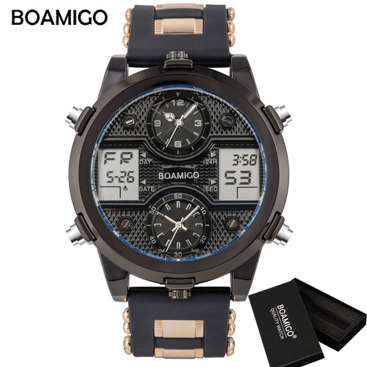 BOAMIGO para hombres! ⌚️💼 Con un diseño de 3 relojes, combinando la elegancia del cuarzo y la modernidad del LED digital.  💪🕰️  💼🎁 #relojes #lujo #moda #hombres #deporte #estilo