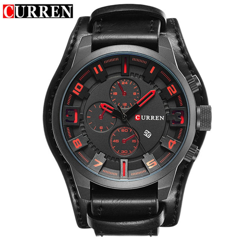 Curren-reloj analógico con correa de cuero para hombre, accesorio de pulsera de cuarzo resistente al agua con calendario, complemento Masculino deportivo de marca de lujo con diseño militar, 8225