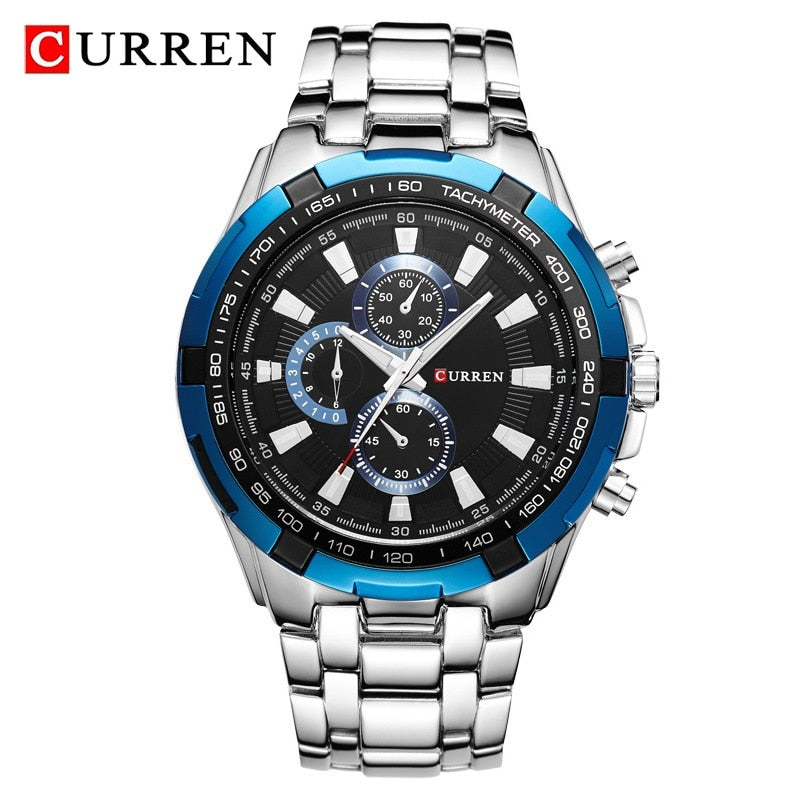 CURREN-reloj analógico de acero inoxidable para hombre, accesorio de pulsera de cuarzo resistente al agua con calendario, complemento masculino deportivo de marca de lujo con diseño militar, 8023