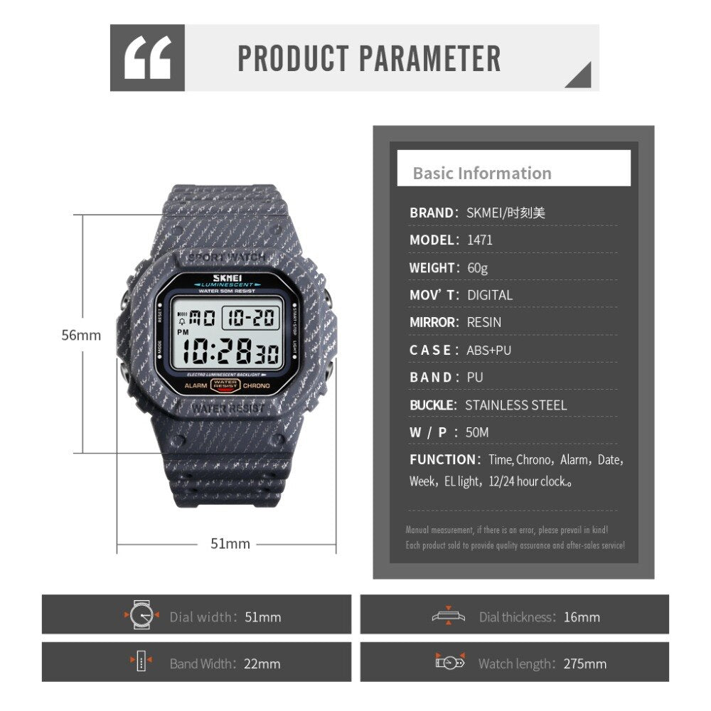 SKMEI Reloj digital resistente al agua 5Bar con alarma, diseño estilo cowboy militar. ¡Un reloj de moda para hombres! ⌚🏕️🤠