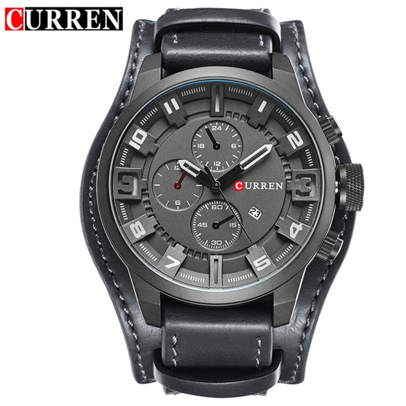 Curren-reloj analógico con correa de cuero para hombre, accesorio de pulsera de cuarzo resistente al agua con calendario, complemento Masculino deportivo de marca de lujo con diseño militar, 8225