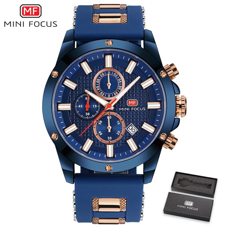 MINI FOCUS-reloj analógico con correa de silicona para hombre, accesorio de pulsera de cuarzo resistente al agua con cronógrafo, complemento masculino deportivo de marca de lujo con diseño militar.