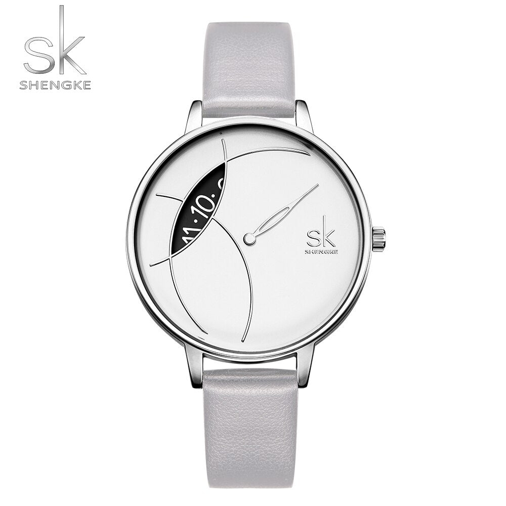 Shengke Reloj de Moda para Mujer, Creativo y Casual, con Correa de Malla de Acero Inoxidable, Elegante Diseño en Plata, Reloj de Cuarzo para Mujeres.